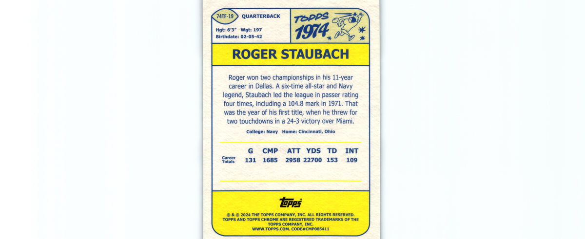 Roger Staubach 2024 X-FRACTOR Topps 74TF-19