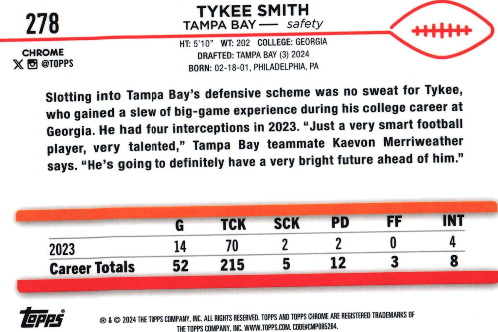Tykee Smith 2024 X-FRACTOR Topps #278 RC