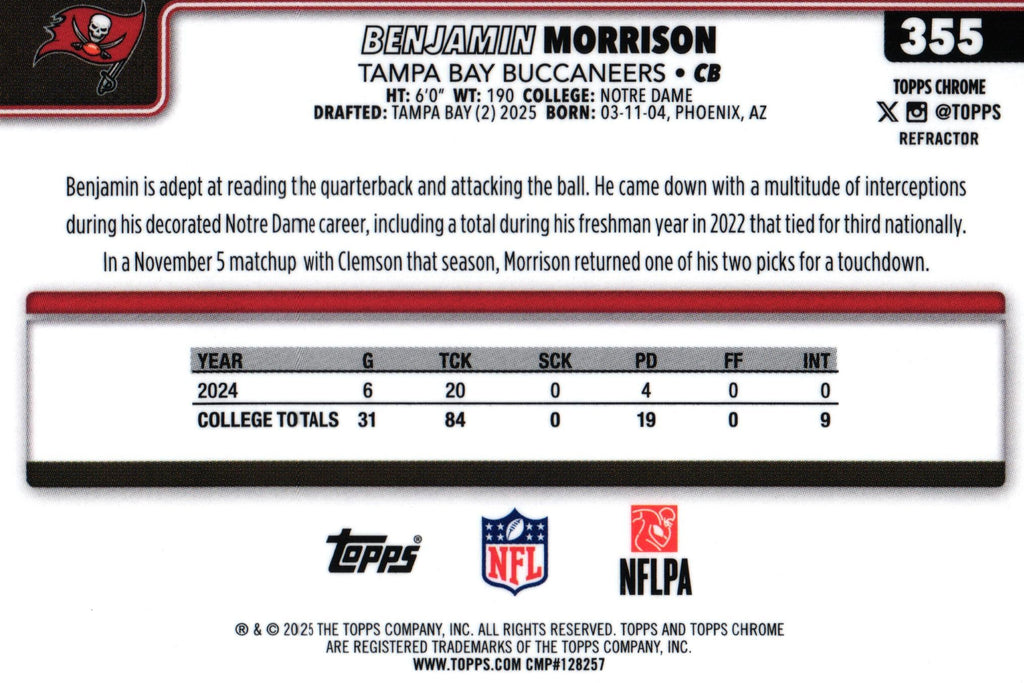 Benjamin Morrison 2025 REFRACTOR Topps #355 RC