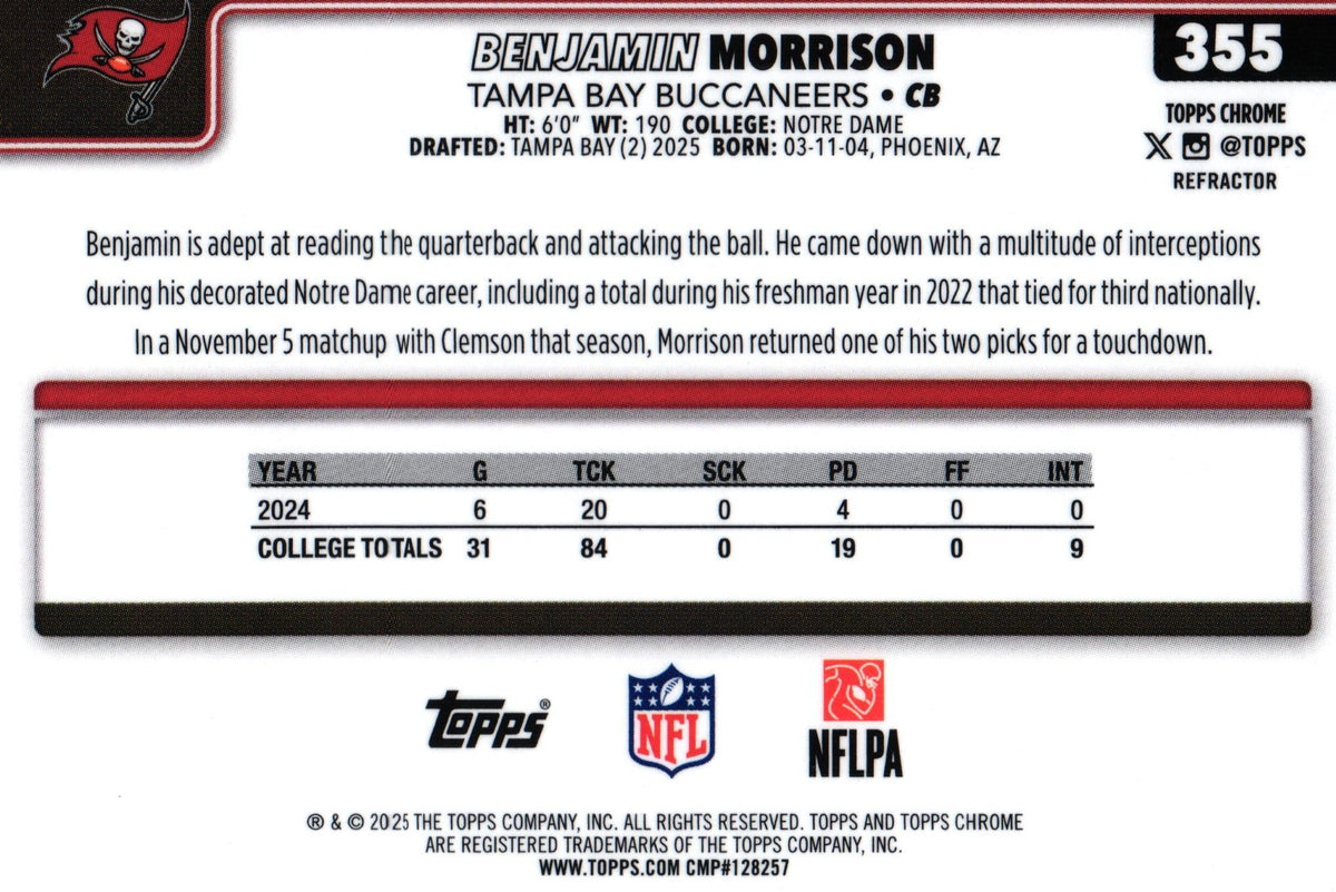 Benjamin Morrison 2025 REFRACTOR Topps #355 RC