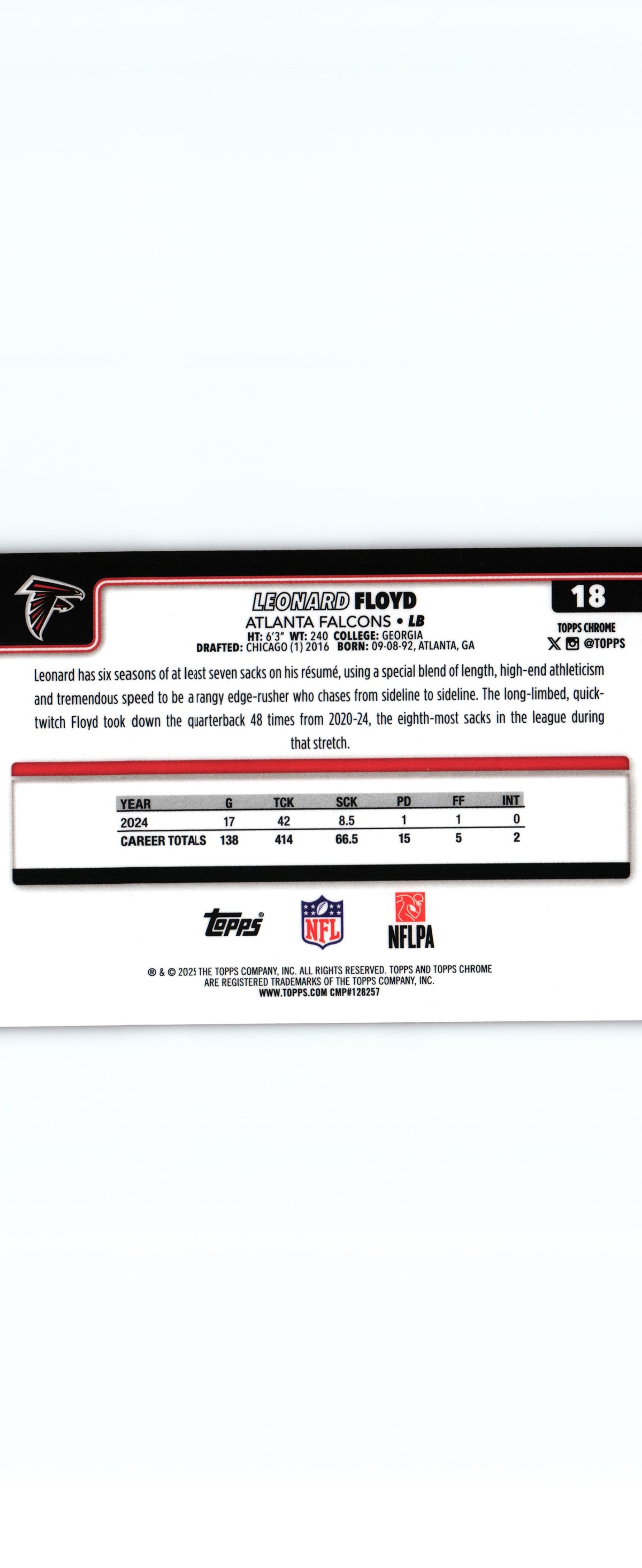 Nfl Leonard Floyd 2025 PINK X-FRACTOR Topps #18