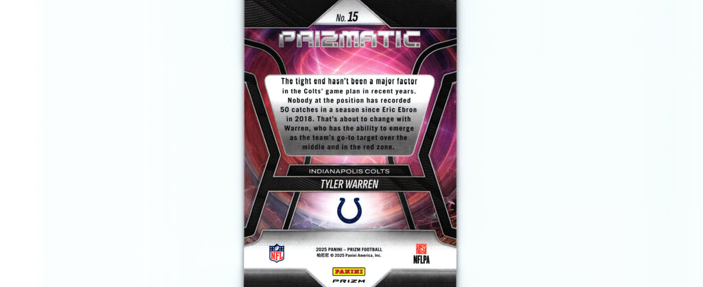 Tyler Warren 2025 NO HUDDLE Prizm #15 RC