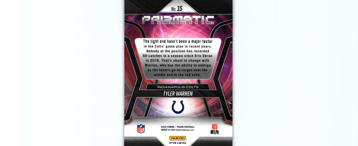 Tyler Warren 2025 NO HUDDLE Prizm #15 RC