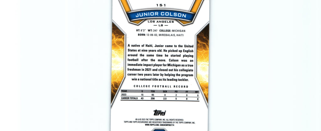 Junior Colson 2024 BLUE SURGE Topps #151 /99 RC