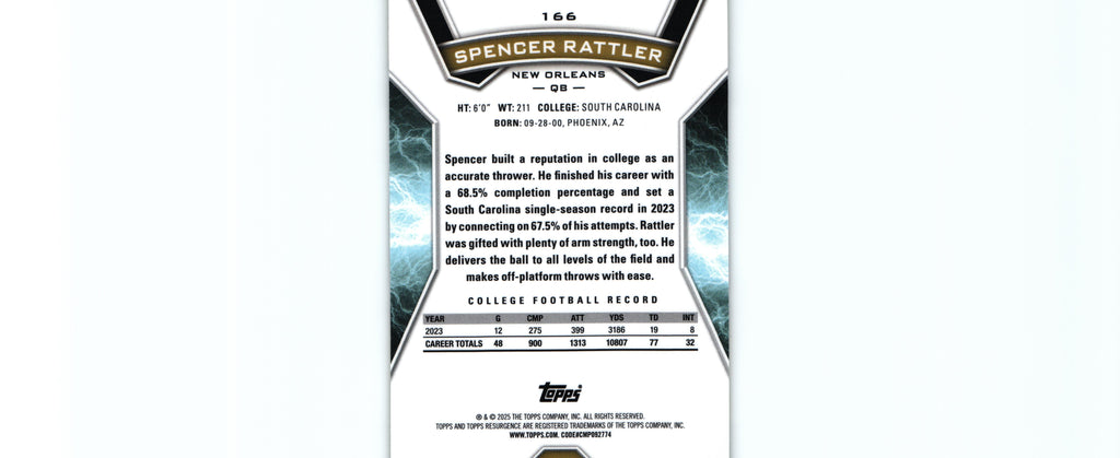 Spencer Rattler 2024 YELLOW SURGE Topps #166 /225 RC