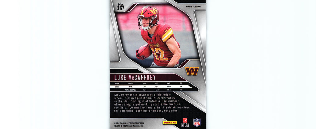 Luke McCaffrey 2024 BLACK&WHITE CHECKER Prizm #367 RC