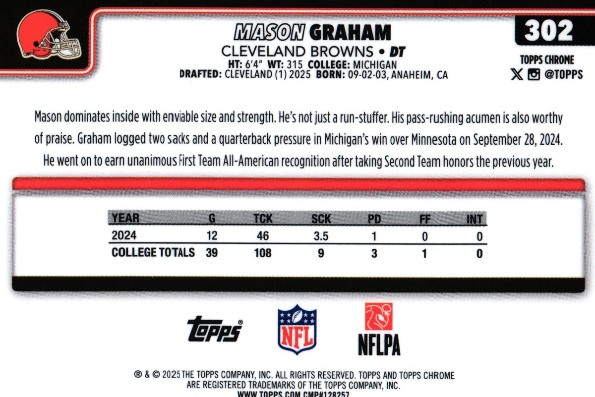 Mason Graham 2025 RED WHITE BLUE Topps #302 RC
