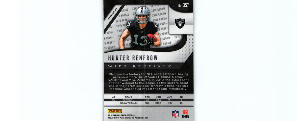 Hunter Renfrow 2019 RED WHITE BLUE Prizm #357 RC