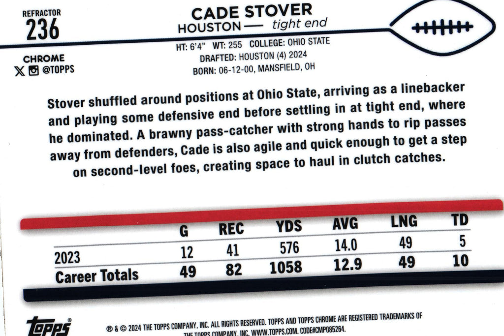 Cade Stover 2024 REFRACTOR Topps #236 RC