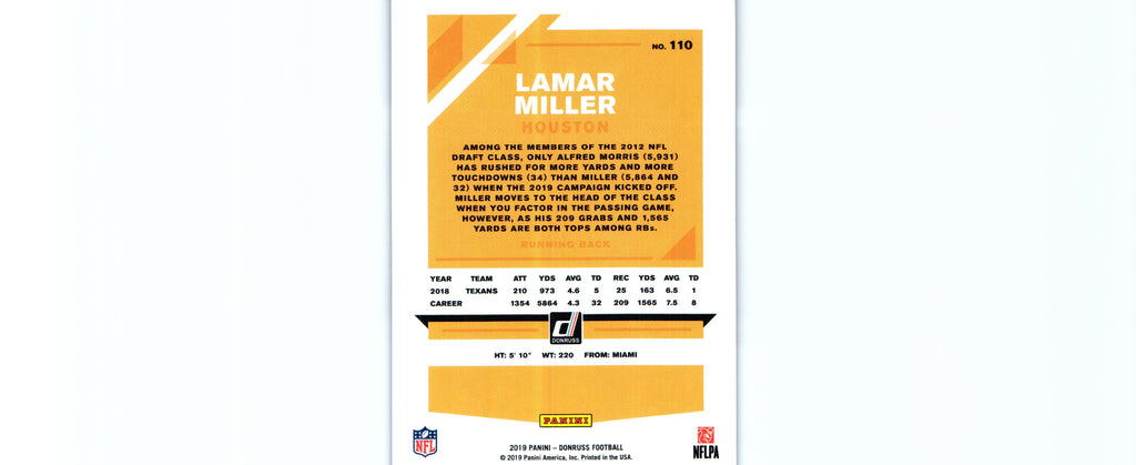 Lamar Miller 2019 PRESS PROOF BLUE Donruss #110