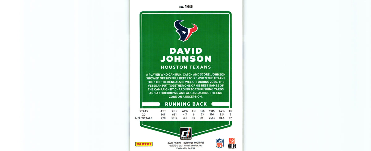 David Johnson 2021 PRESS PROOF YELLOW Donruss #165
