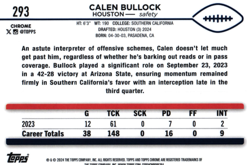 Calen Bullock 2024 X-FRACTOR Topps #293 RC