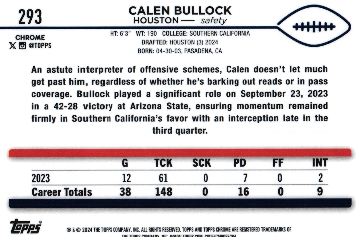 Calen Bullock 2024 X-FRACTOR Topps #293 RC